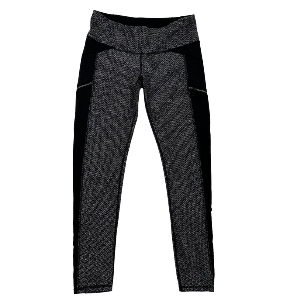 Athleta Women Size S Black Grey Herringbone Zipper Pocket Leggings Style 958357